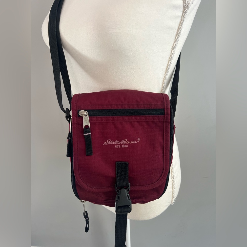 Eddie Bauer Burgundy Crossbody Messenger Bag with Black Adjustable Strap